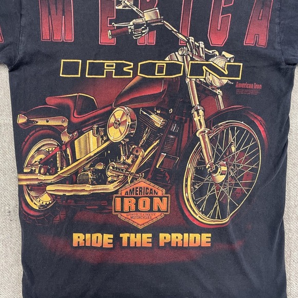 Vintage American Iron shirt men Medium Black 1990s full graphic chopper ride - Picture 3 of 10